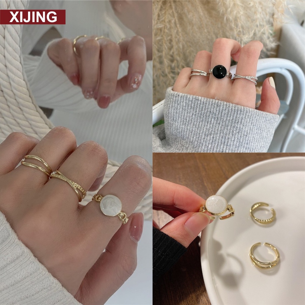Bộ 3 nhẫn hở thiết kế hình học thời trang Hàn Quốc cho nữ