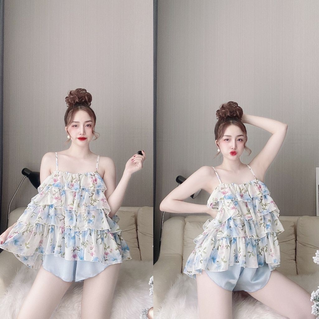 Đồ ngủ sexy BIGSIZE ❣️FREE SHIP❣️ Đồ ngủ nữ lụa Chiffon phối Satin cao cấp mềm mại xinh xắn &lt; 72kg