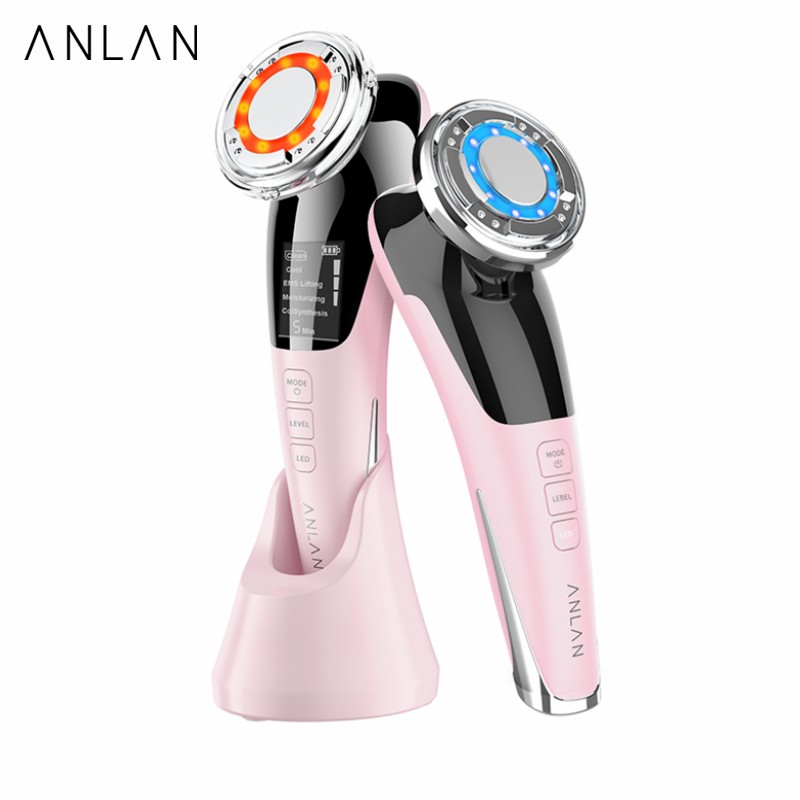 ANLAN EMS Light Therapy Sonic Vibration Wrinkle Remover Facial Massage Hot Cool Compress Pink