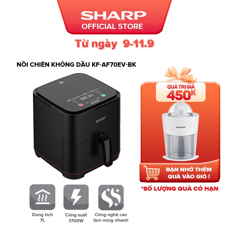 Nồi Chiên Không Dầu Sharp KF-AF70EV-BK Chống Dính 7L [1700W, High Speed Hot Air]