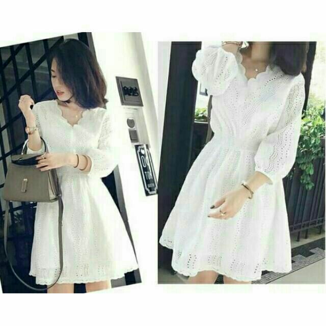 Đầm ren trắng chất xô thêu tinh tế cao cấp siêu đẹp | BigBuy360 - bigbuy360.vn