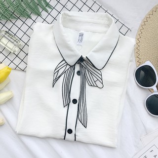 Áo sơ mi viền đen thắt nơ beri - ak107