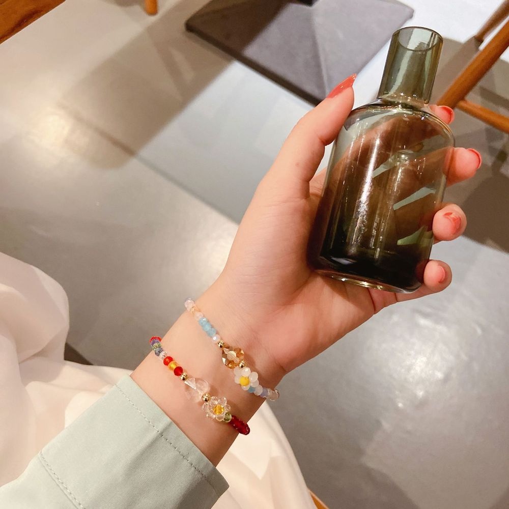 Vòng đeo tay đính hạt pha lê hình hoa xinh xắn theo phong cách mùa hè Hàn Quốc sành điệu cho nữ 2021