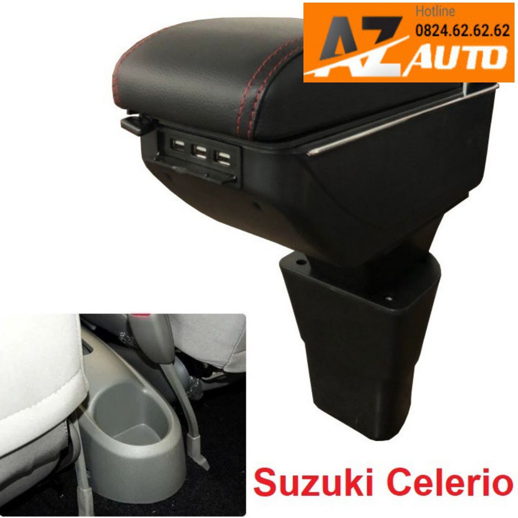 Hộp tỳ tay xe hơi, ô tô dành cho xe Suzuki Celerio tích hợp 7 cổng USB mã DUSB-LVA: Màu Đen và Kem - hàng cao cấp