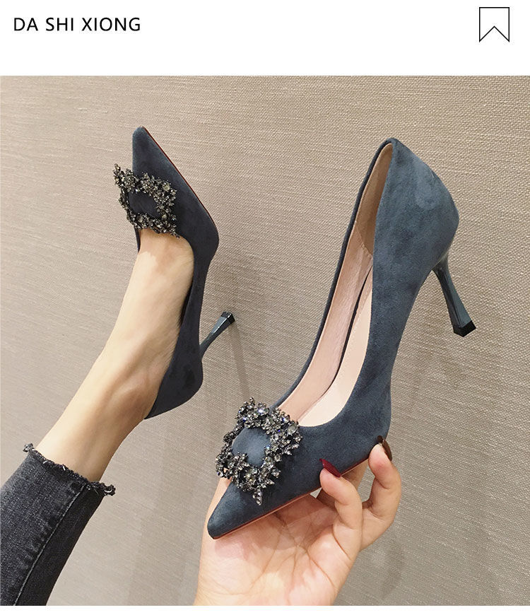 Giày cao gót mũi nhọn đính đá nhân tạo thời trang xuân thu dành cho bạn nữ