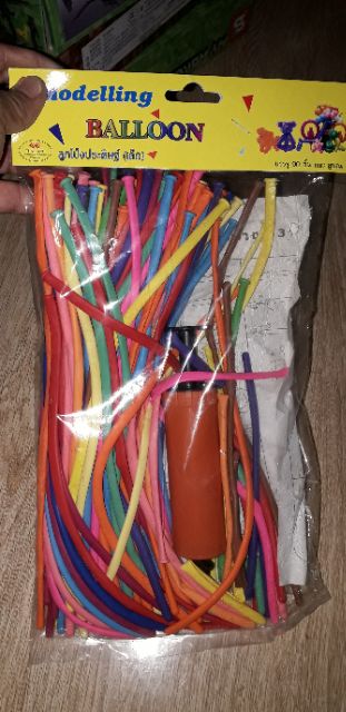 Sét túi khoảng100 cái bông bóng dài để tạo hình kèm ống bơm bằng nhựa mini của Thái Lan