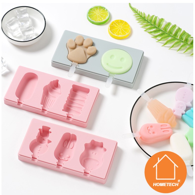 Khay làm kem 3 ô chất liệu silicone tạo hình siêu dễ thương - Khay tạo hình làm kem tại nhà