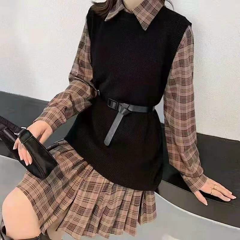 Sét gile + váy kẻ