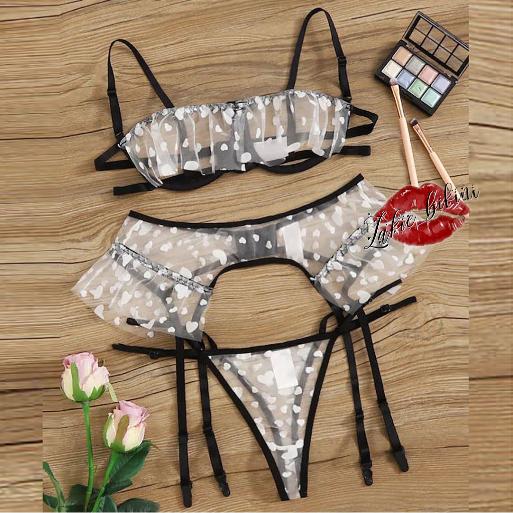 Đồ lót sexy kèm kẹp tất ren sexy có gọng, Sexy lace underwear