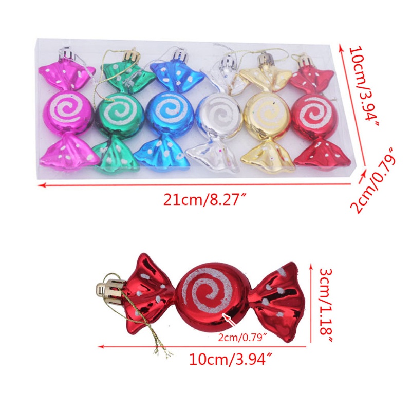 Set 6 Phụ Kiện Trang Trí Cây Thông Noel Hình Kẹo Mút Mạ Điện