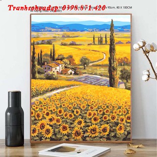 Tranh Sơn Dầu Số Hóa Phong Cảnh Gam Màu Ấm Áp Đã Căng Khung Sẵn