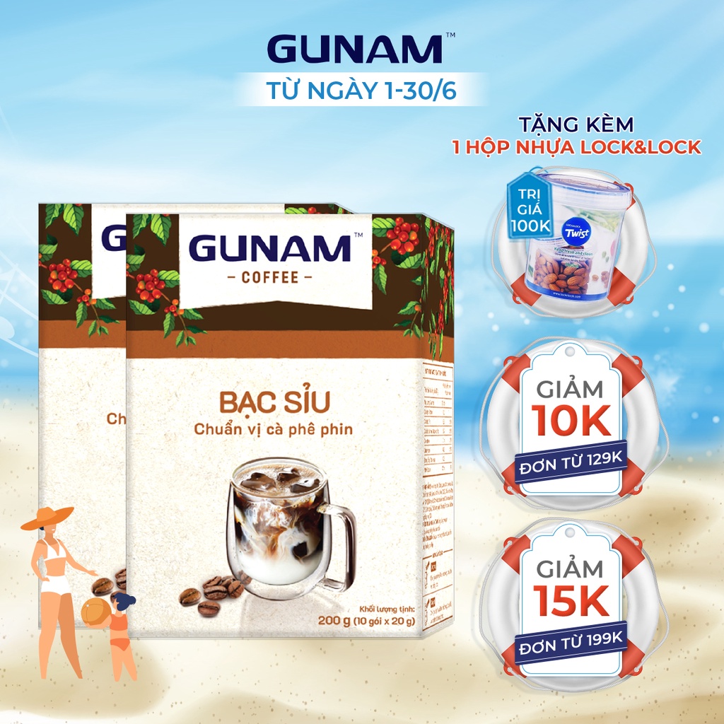 Combo 2 hộp cà phê hòa tan GUNAM bạc sỉu thơm béo (hộp 10 gói x 20g)