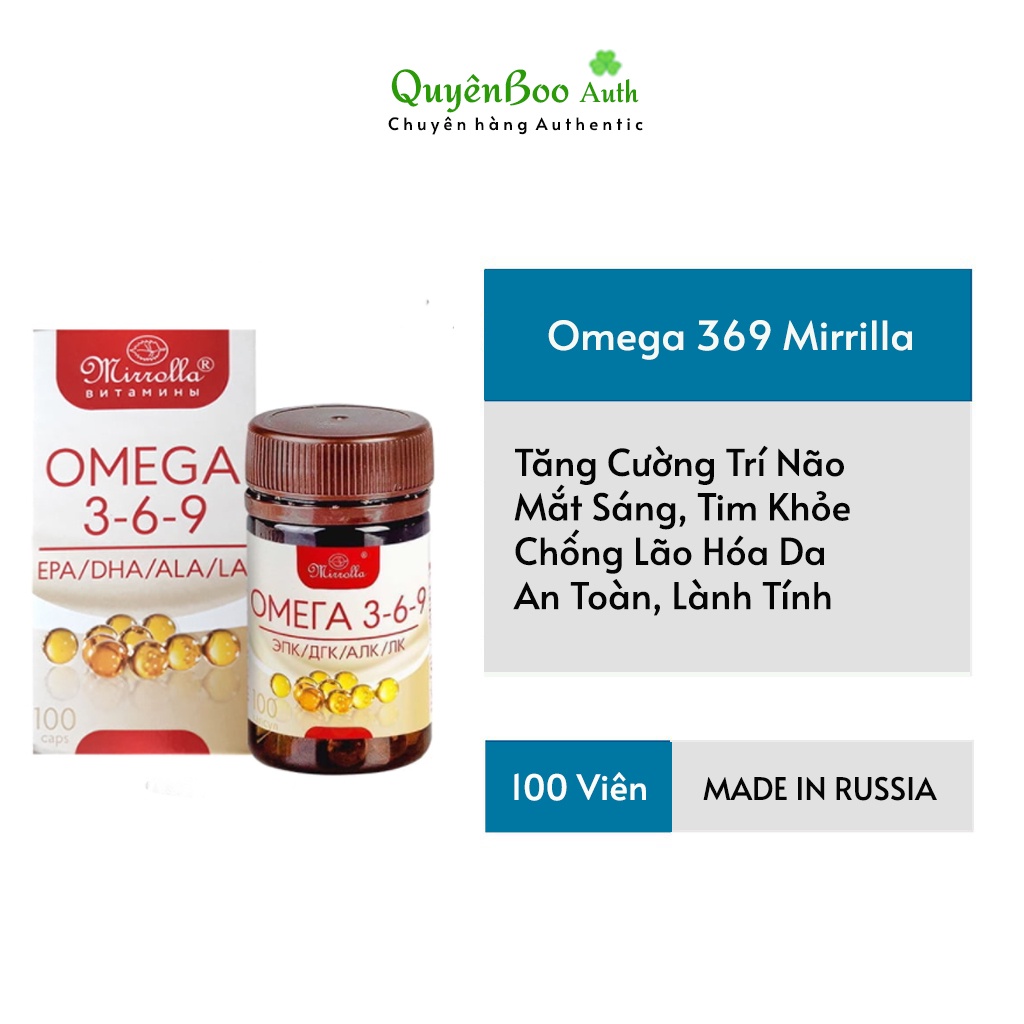 Viên Uống Omega 369 Mirrolla Nga - Đẹp Da, Tăng Cường Trí Não, Hỗ Trợ Tim Mạch Hộp 100 Viên