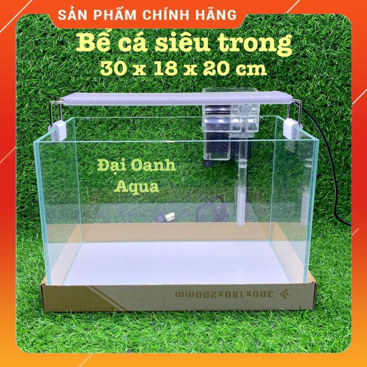 Bể Cá mini 30cm Siêu Trong 5 Mặt Kèm Đèn Lọc Để Bàn, Dài 30cm Rộng 18cm Cao 20cm - Bể Cá Cảnh Mini