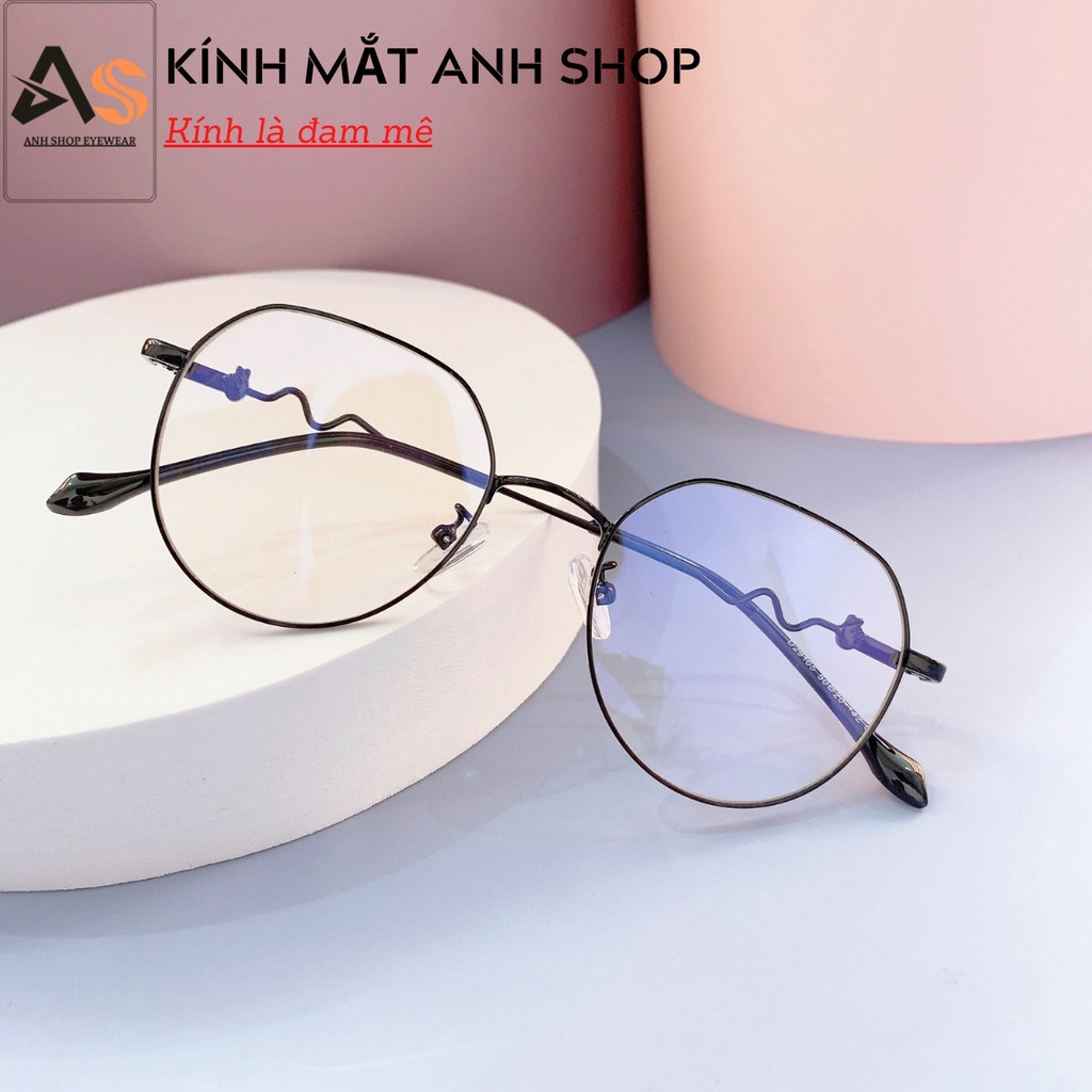 Kính tròn lượn sóng nam nữ chất liệu kim loại nhận cắt mắt cận viễn loạn 29105