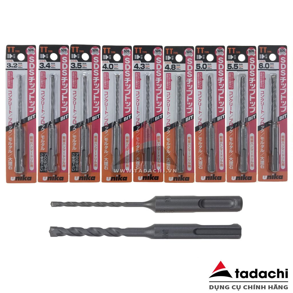 Mũi khoan bê tông hợp kim SDS-plus 3.2-6.0mm Unika | Tadachi