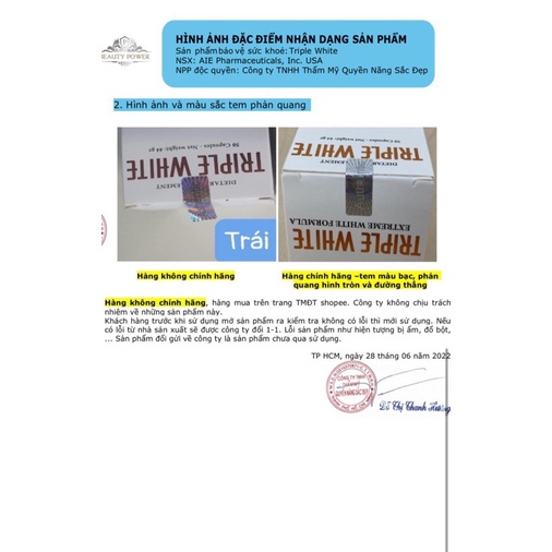 Viên uống Triple White hỗ trợ trắng da, chống nắng, mờ nám, tàn nhang  Chính Hãng Derma Touch