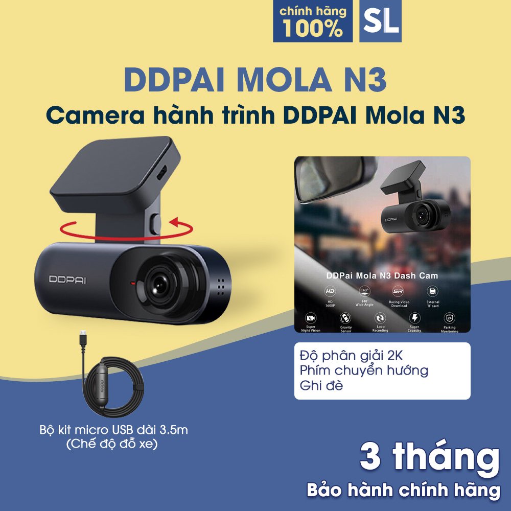 [bản quốc tế] camera hành chình DDPAI Dash Cam mola N3 Driving Recorder Camera gắn trên ô tô với Wi-Fi 1600P