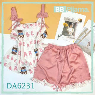 Đồ Ngủ Pijama Lụa Satin. Đồ Bộ Mặc Nhà , Bộ Ngủ Lụa Áo Dây Quần Đùi, Vai Nơ, Họa tiết cực HOT!