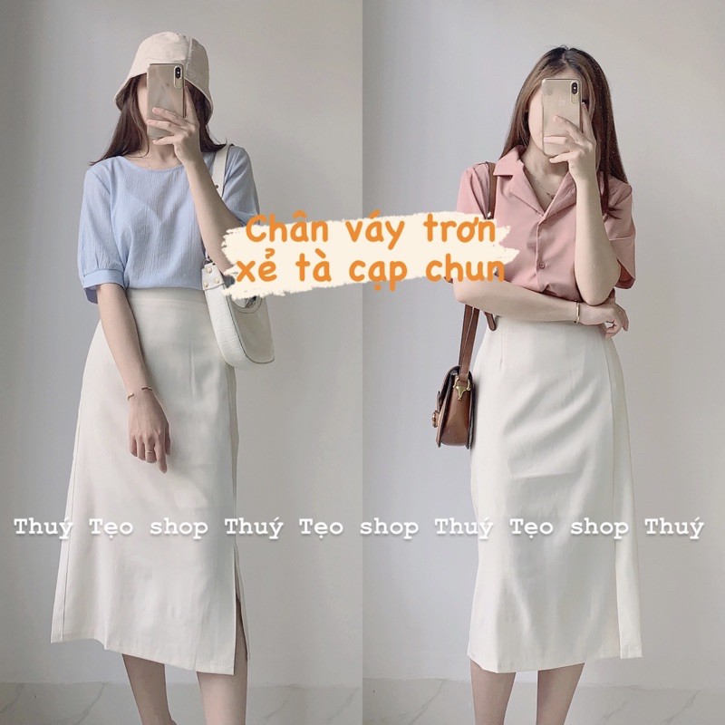 CHÂN VÁY TRƠN XẺ TÀ CẠP CHUN SAU - CHÂN VÁY TRƠN CV2904