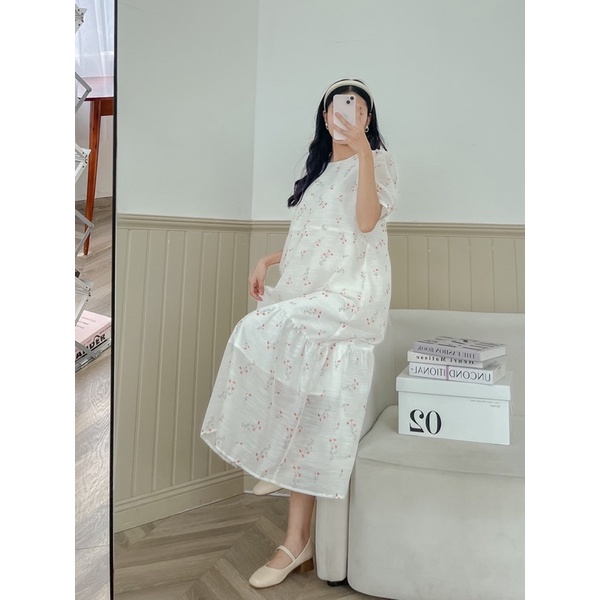 D16 - Đầm babydoll tơ hoa cam