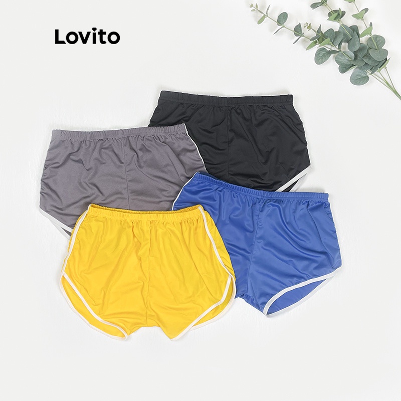 Quần short Lovito L00106 màu xanh lam/ xám/ đen thoải mái khi mặc phong cách thể thao phối màu tương phản | BigBuy360 - bigbuy360.vn