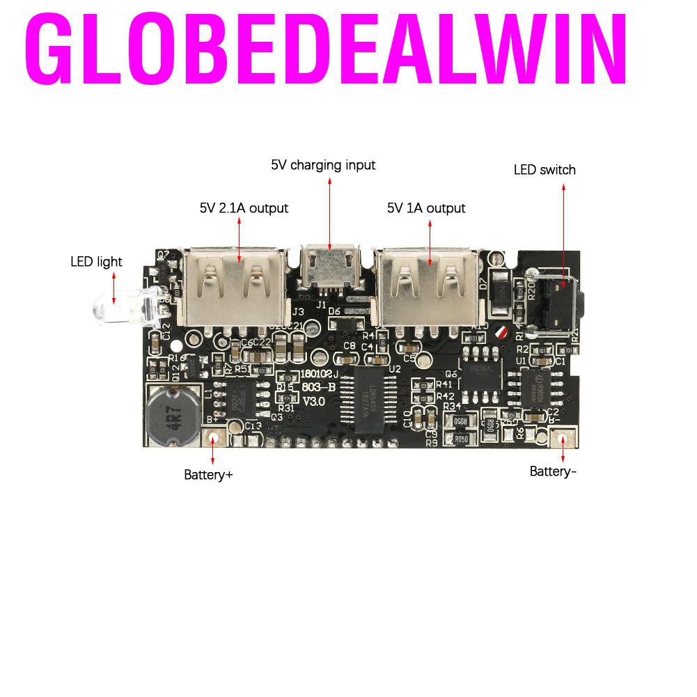 Globedealwin Dual USB 5V 1A/2.1A LCD Power Bank 18650 Lithium Battery Charger DIY Module