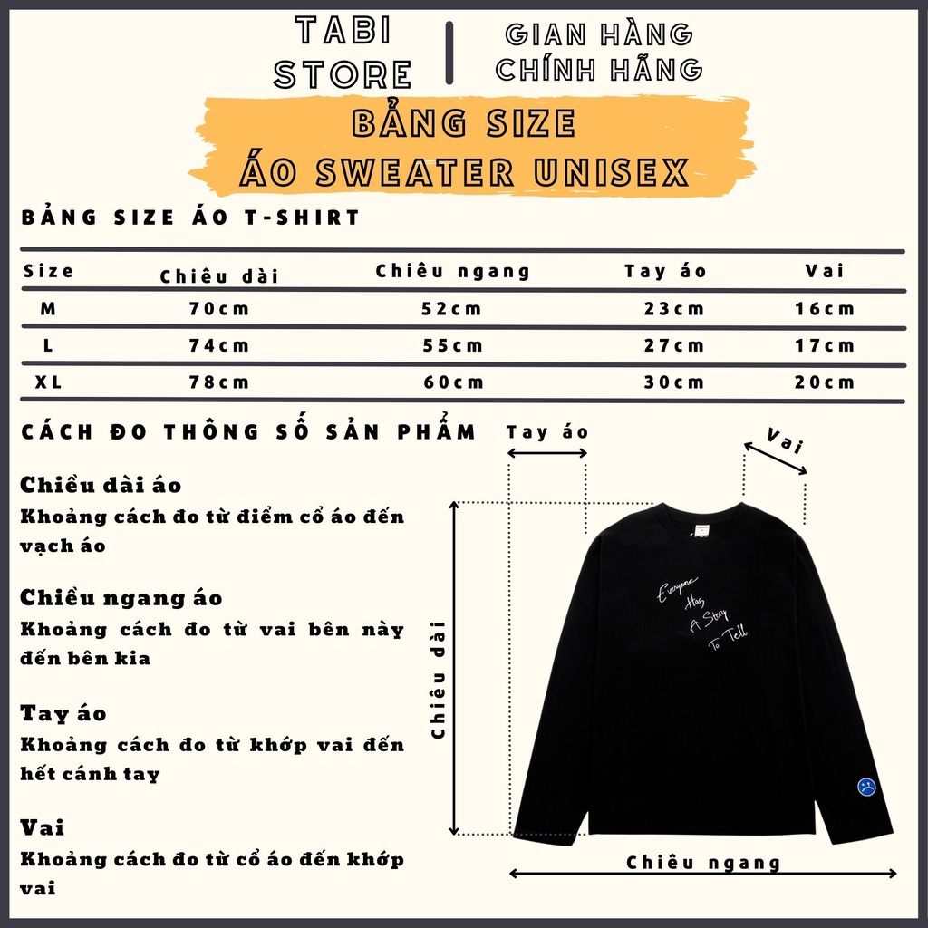 Áo sweater unisex  𝑭𝑹𝑬𝑬𝑺𝑯𝑰𝑷  Áo sweater dài tay dáng rộng thun cotton dưới 75kg TABI STORE - Sadboiz sad Story dài tay