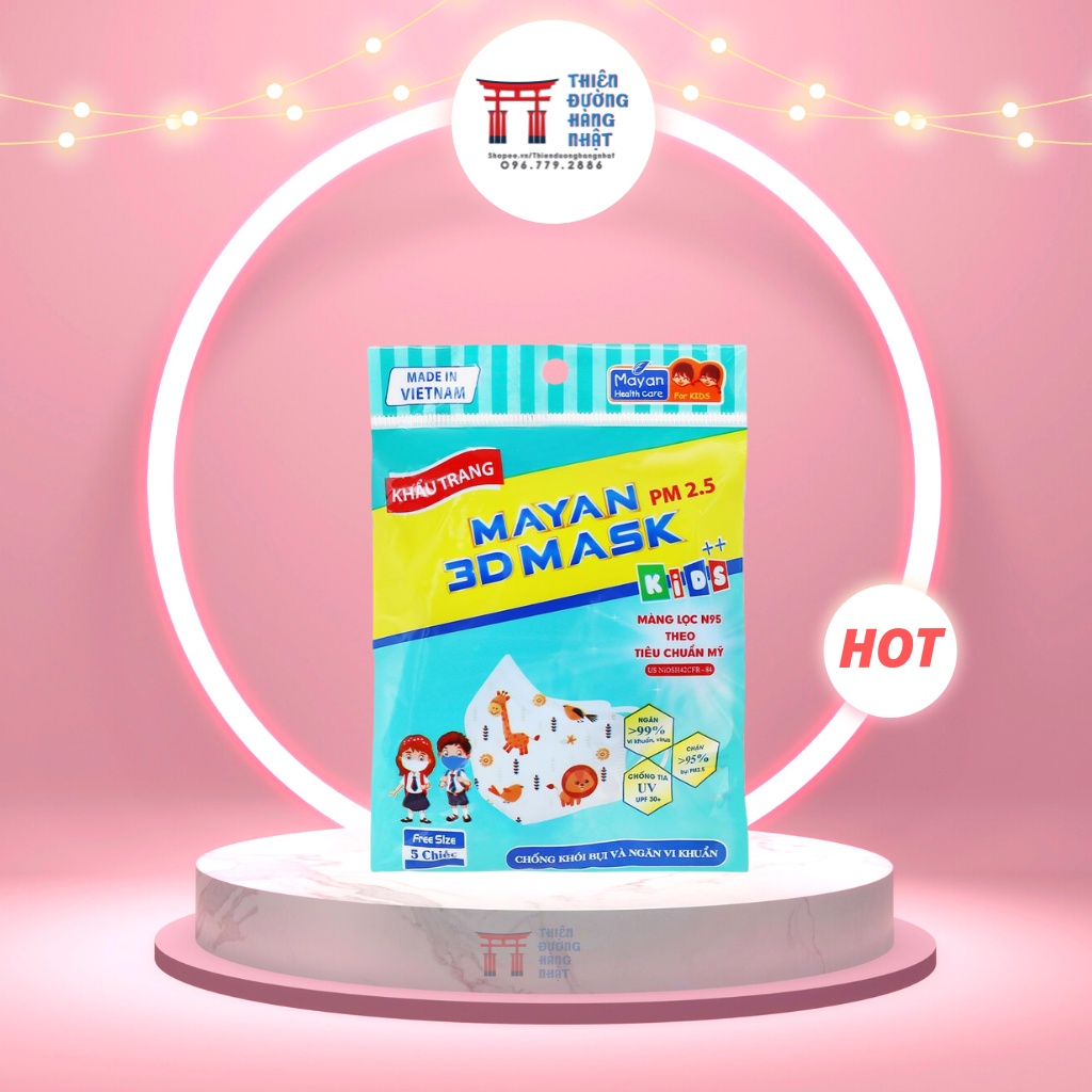 Khẩu trang trẻ em Mayan 3D mask Kids++( 5 chiếc/túi , cho bé từ 3 tuổi)