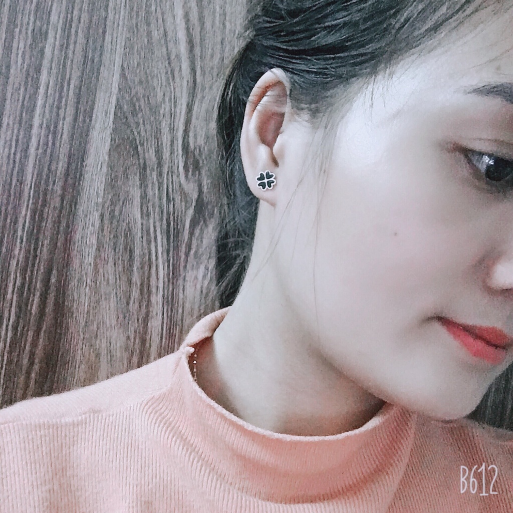 Khuyên Tai Bạc-  Bông Tai Nữ Cỏ Bốn Lá Sang Chảnh, Siêu Hot, Bạc Ý 925 Cao Cấp