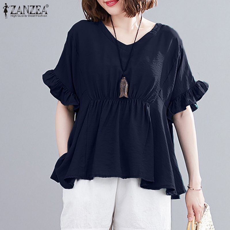 Zanzea Áo Thun Nữ Ngắn Tay Cổ Tròn Lưng Thun Thời Trang