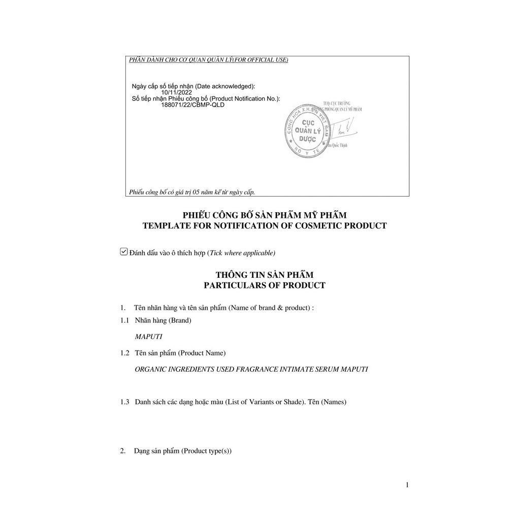 Tinh chất Serum Nhật bản - Nâng Cơ và Trẻ Hóa Da, Làm trắng, tái tạo và cấp ẩm cho làn da -  MAPUTI INTIMATE SERUM