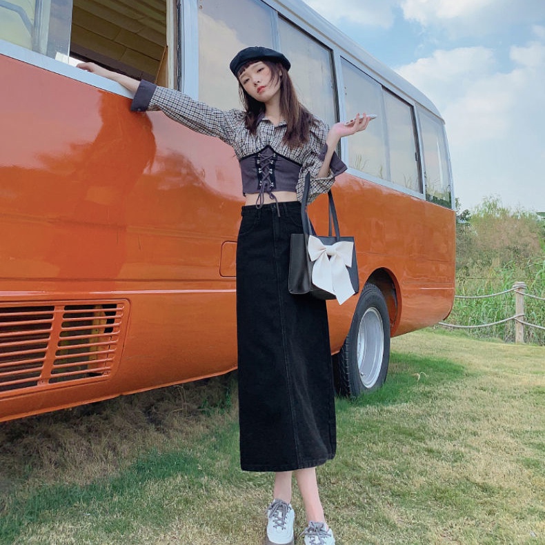 Chân Váy Denim Lửng Lưng Cao Dáng Ôm Xẻ Tà Thời Trang Xuân Hè Hàng Mới Cho Nữ