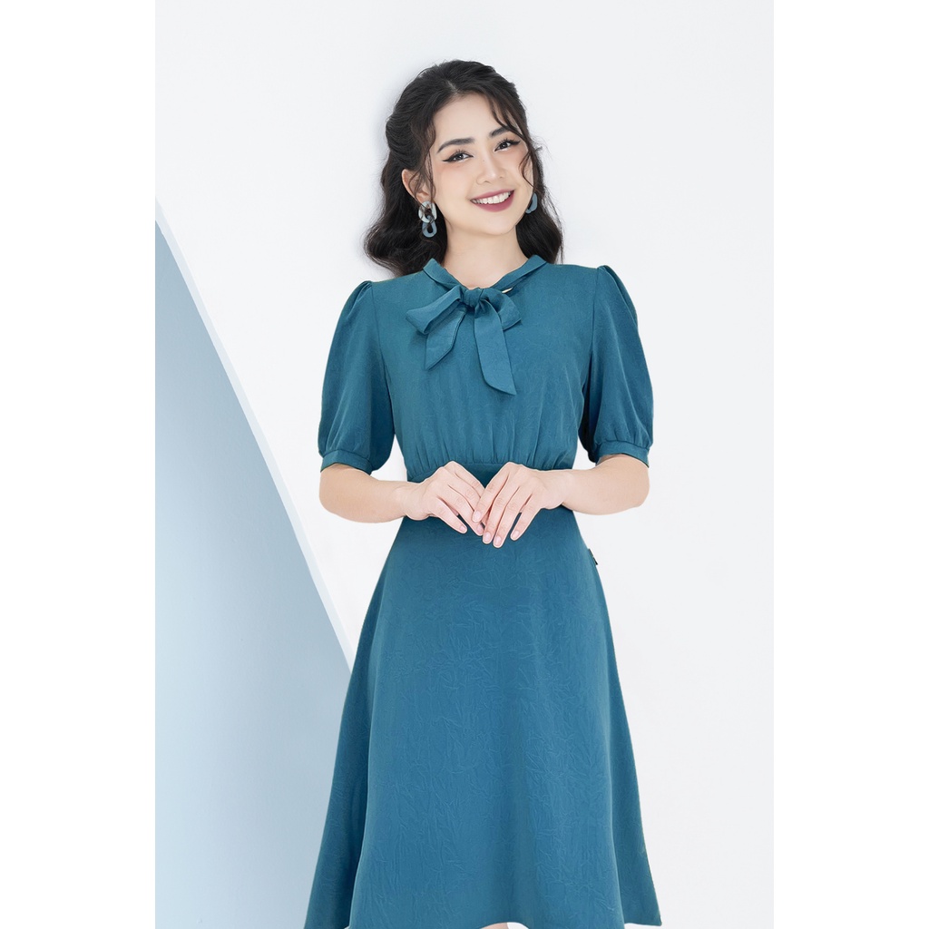 Váy Đầm Thiết kế Luperi LFV3294 Cổ Phối Nơ Dáng Xòe