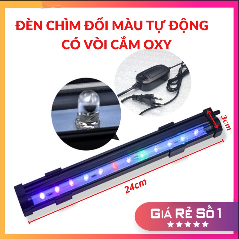 Đèn bể cá ĐÈN CHÌM ĐỔI MÀU tự động LOẠI LỚN có vòi cắm oxi hiệu ứng đổi màu đẹp cho hồ cá cảnh