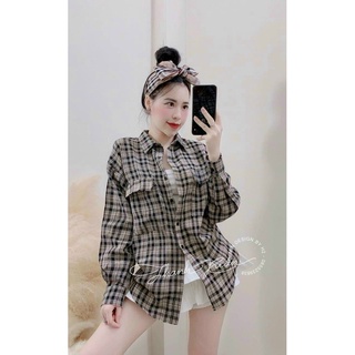 Áo sơ mi sọc caro dài tay phối hai túi cá tính ttsla654