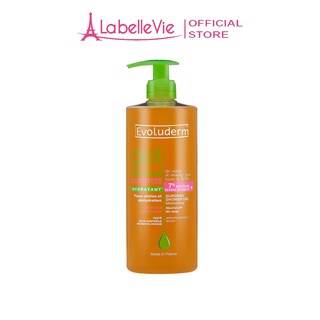Gel tắm Evoluderm Gel Douche Surgras Hydratant dưỡng ẩm chiết xuất 7% Glycerin và Bơ hạt mỡ 500ml