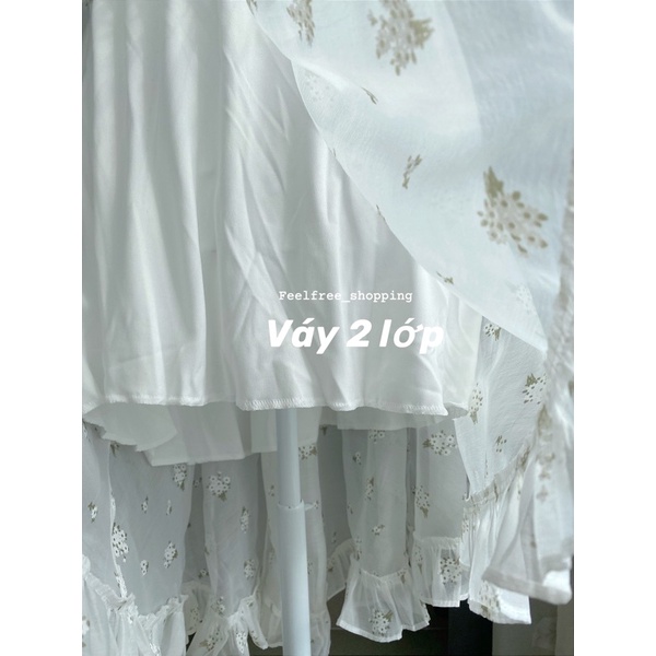 Đầm Váy Hoa Rơi Feelfree Tà Bầu Tay Phồng Dáng Dài Bèo Mặc đi chơi,đi tiệc,du lịch D0193