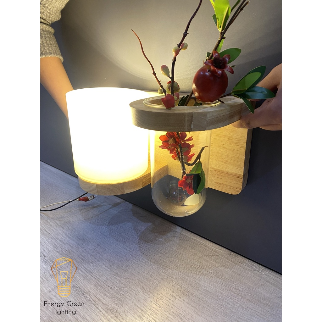 Đèn Tường Energy Green Lighting Kệ Gỗ Chao Thủy Tinh Hiện Đại DT-2614 - Trang Trí Căn Phòng - Đã Bao Gồm Bóng LED 3W