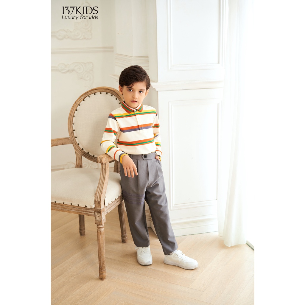 Áo polo bé trai dài tay họa tiết 137Kids chất cotton thoáng mát cho bé đi chơi đi học