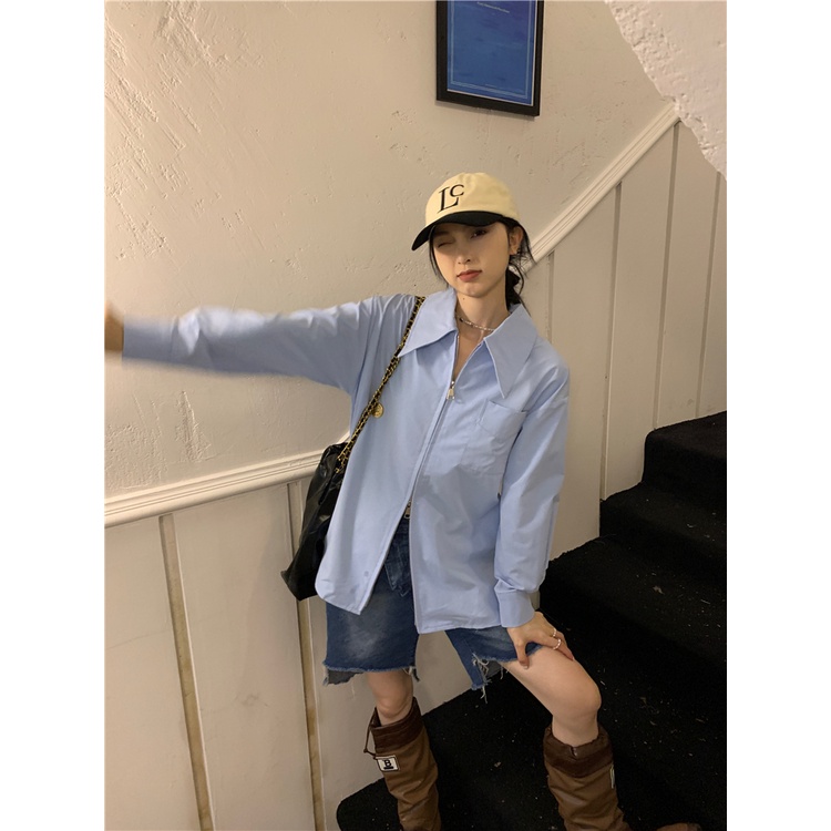 HUANG YOYO  Áo Khoác cardigan Tay Dài Dáng Rộng Màu Trơn Có Khóa Kéo Thời Trang Hàn Quốc Cho Nữ