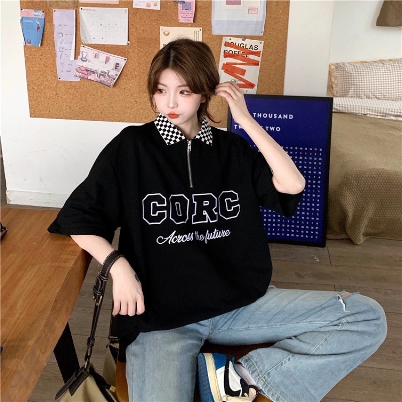 Áo Thun Polo Unisex CORC màu ĐEN form rộng  Chất thun da cá form nam nữ unisex/Áo thun có cổ style Ulzzang