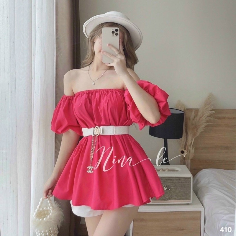 Áo trễ vai bèo tay phồng rộng tiểu thư sang chảnh