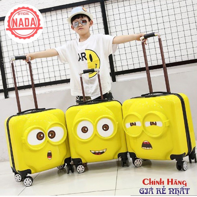 VALI MINION THỎ HỒNG KÉO DU LỊCH VUÔNG SIZE 18 CHO BÉ TRAI GÁI - 3 SẮC THÁI CẢM XÚC NHỰA ABS ĐẸP XUẤT SẮC