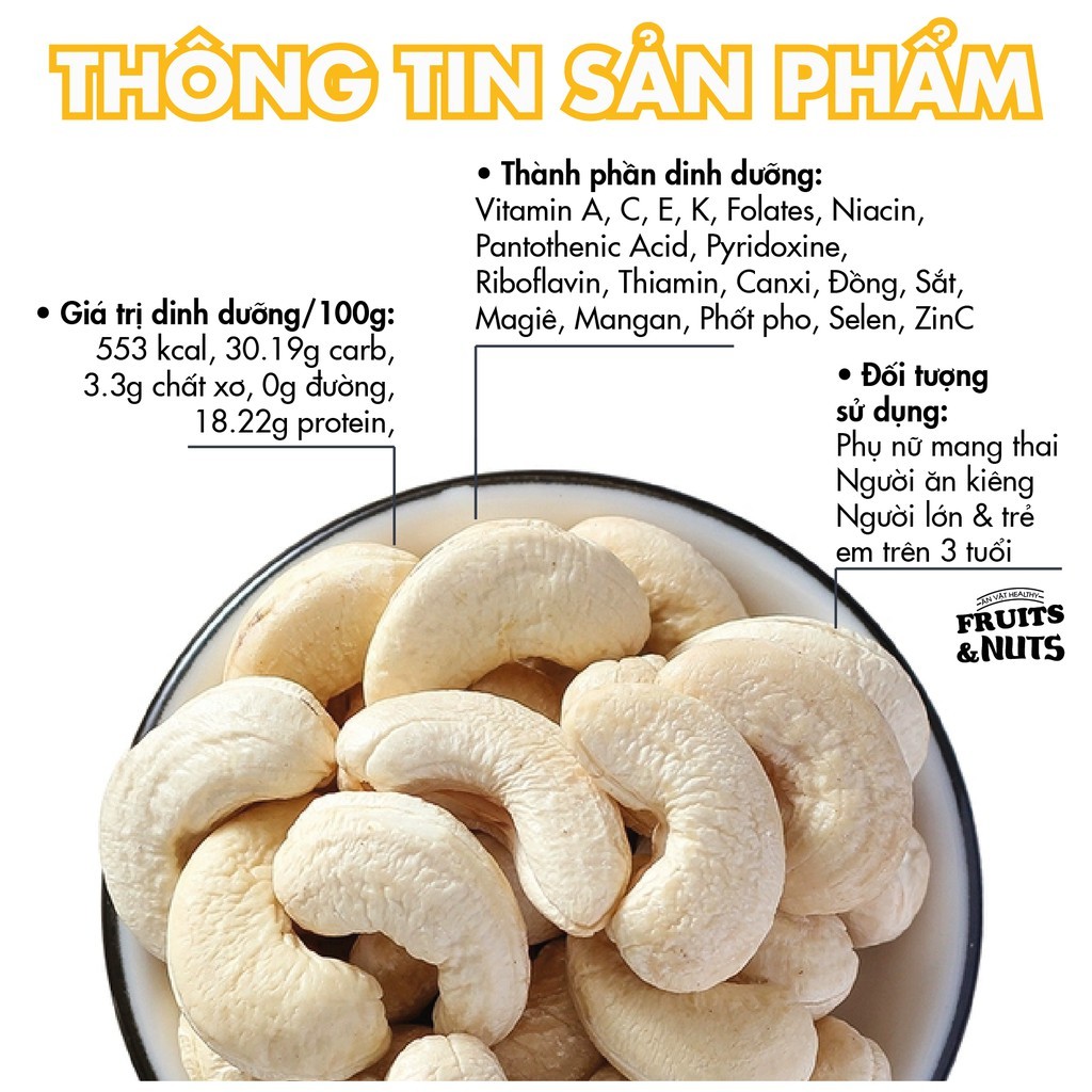 Hạt Điều Bình Phước - Hạt Điều Sấy Nguyên Hạt - Sấy Nguyên Vị (Hộp 500g)