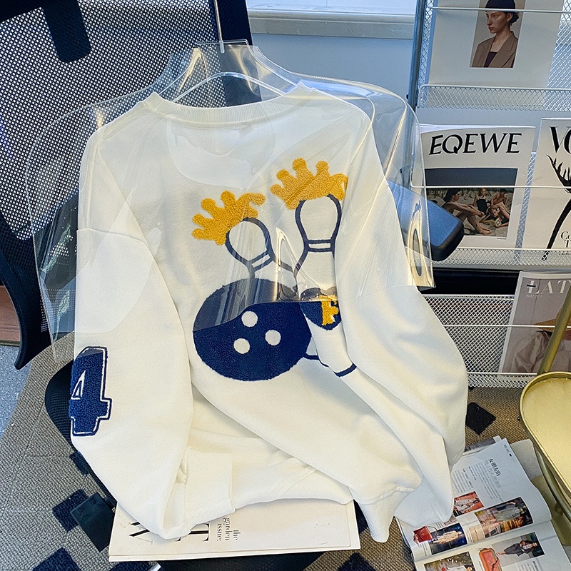 ZHELIHANGFEI Áo Thun Tay Dài Cổ Tròn Với Họa Tiết Thêu Theo Phong Cách Preppy