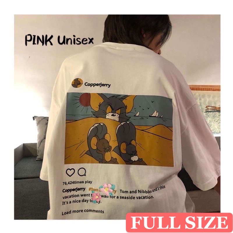 [Mã FAGREEN245 giảm 10% tối đa 30K đơn 99K] [ FULL SIZE + ẢNH THẬT ] Áo thun phông tay lỡ form rộng MÈO & CHUỘT Unisex