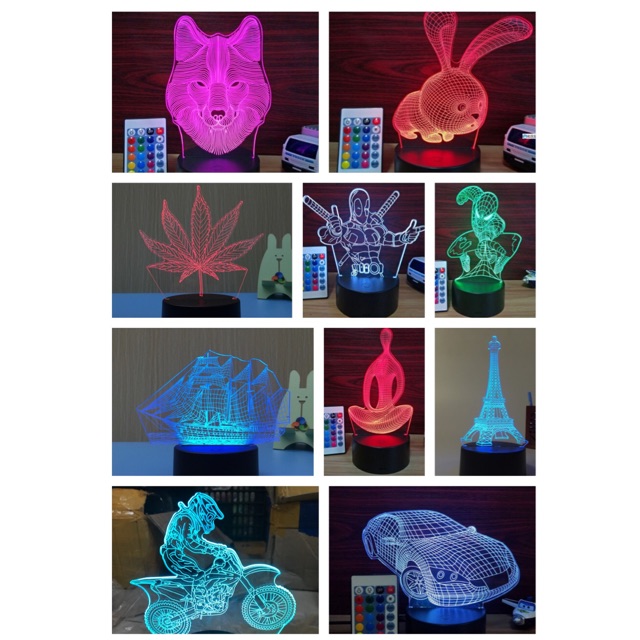 Đèn led 3d để bàn RGB có remote đk từ xa
