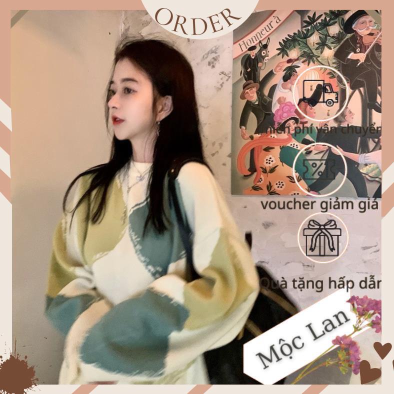 (MộcLan ORDER) Áo len nữ form rộng họa tiết ô vuông nhiều màu style retro Hàn Quốc oversize | BigBuy360 - bigbuy360.vn