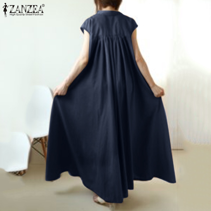 Zanzea Đầm Nữ Tay Ngắn Kiểu Dáng Vintage Thời Trang Cá Tính